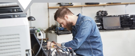 Techncian setting up a new computer system