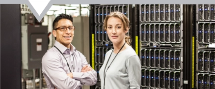 technicians in a large computer server farm